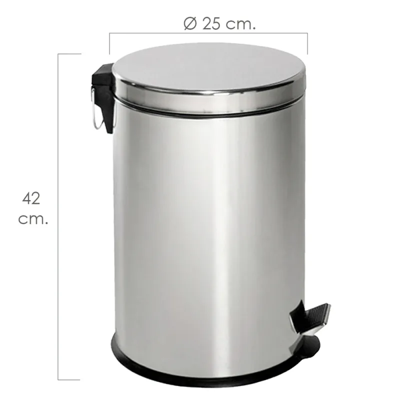 MAURER Papelera INOX 12 Lt. 25x42cm, Metal, Gris, 28x27x41 cm