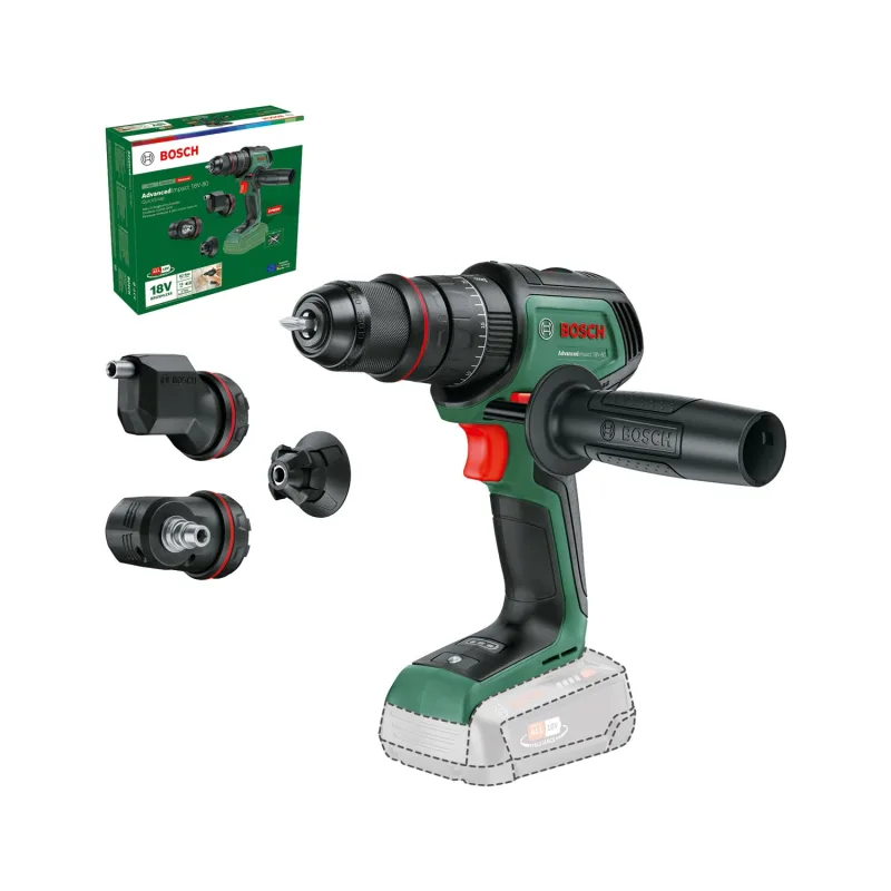 Bosch Taladro de percusión con batería AdvancedImpact 18V-80 QuickSnap (para taladrar y atornillar; sistema de 18V; Brushless; 82 Nm; portabrocas de 13 mm; empuñadura adicional; sin batería)