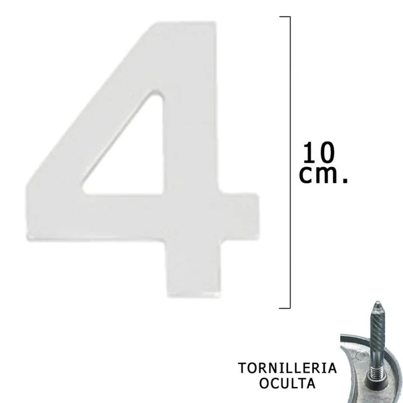 WOLFPACK LINEA PROFESIONAL - Numero Metal "4 Plateado Mate 10 cm. con Tornilleria Oculta (Blister 1 Pieza)