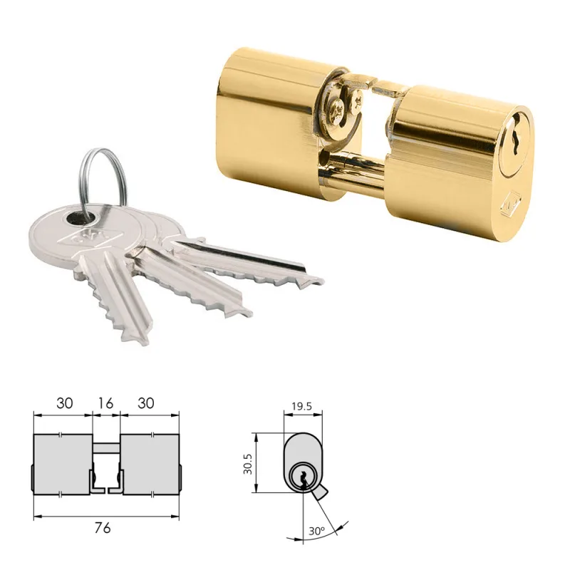 Cilindro cvl 5979 / 30x30 / laton pulido ovalado levas y vastagos cilindro doble