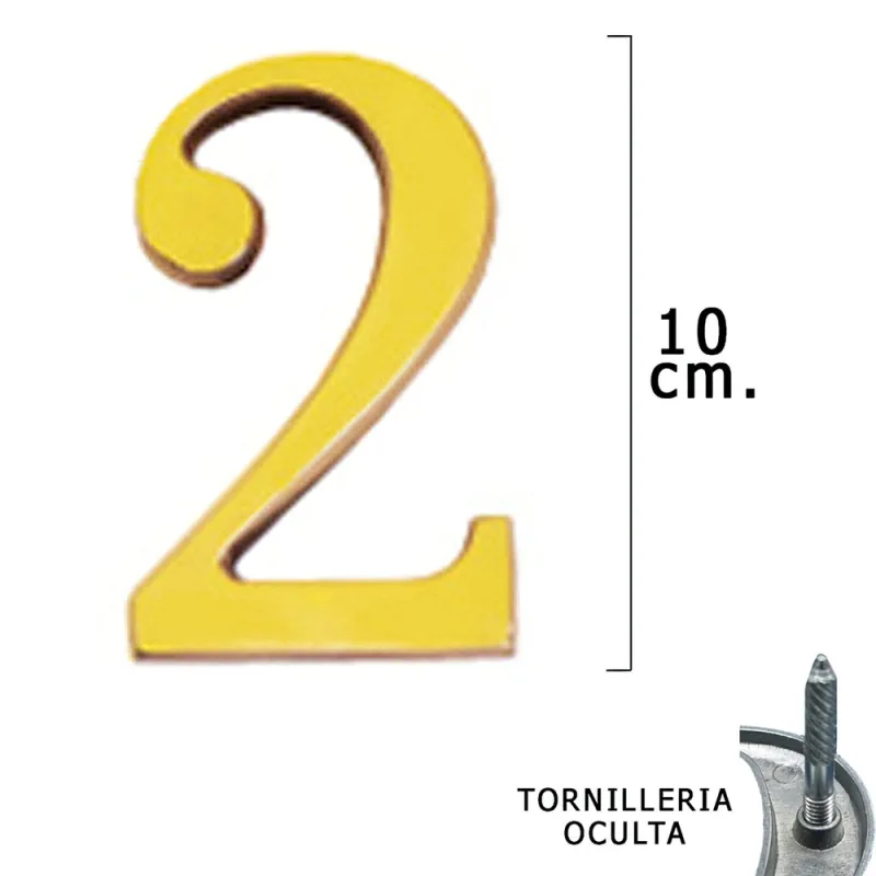 Numero Latón ""2"" 10 cm. con Tornilleria Oculta (Blister 1 Pieza)