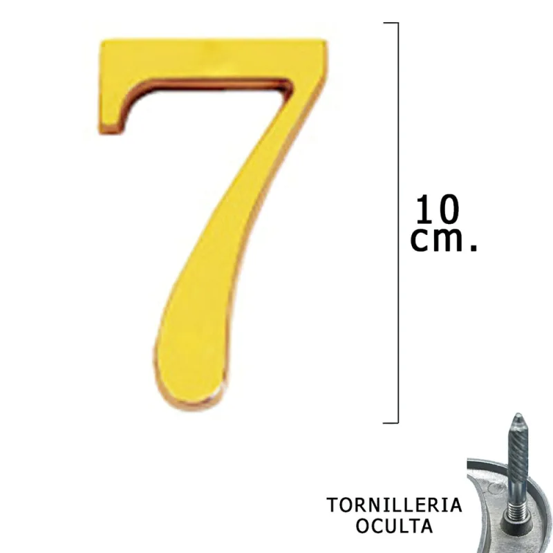 Numero Latón ""7"" 10 cm. con Tornilleria Oculta (Blister 1 Pieza)