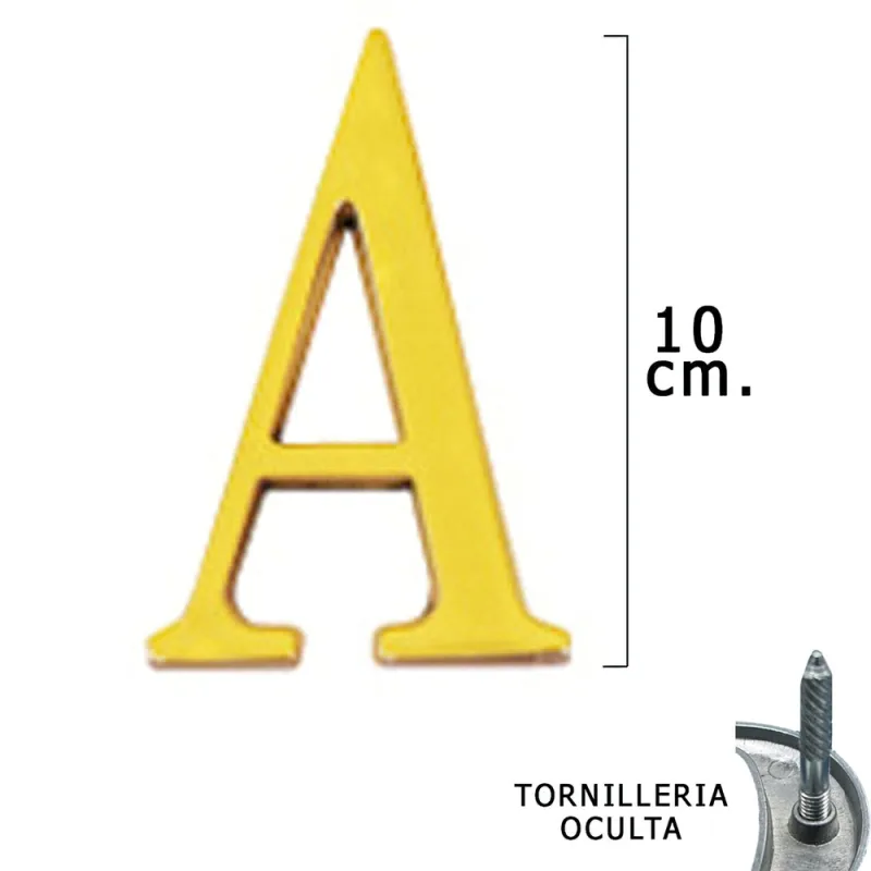 Letra Latón ""A"" 10 cm. con Tornilleria Oculta (Blister 1 Pieza)