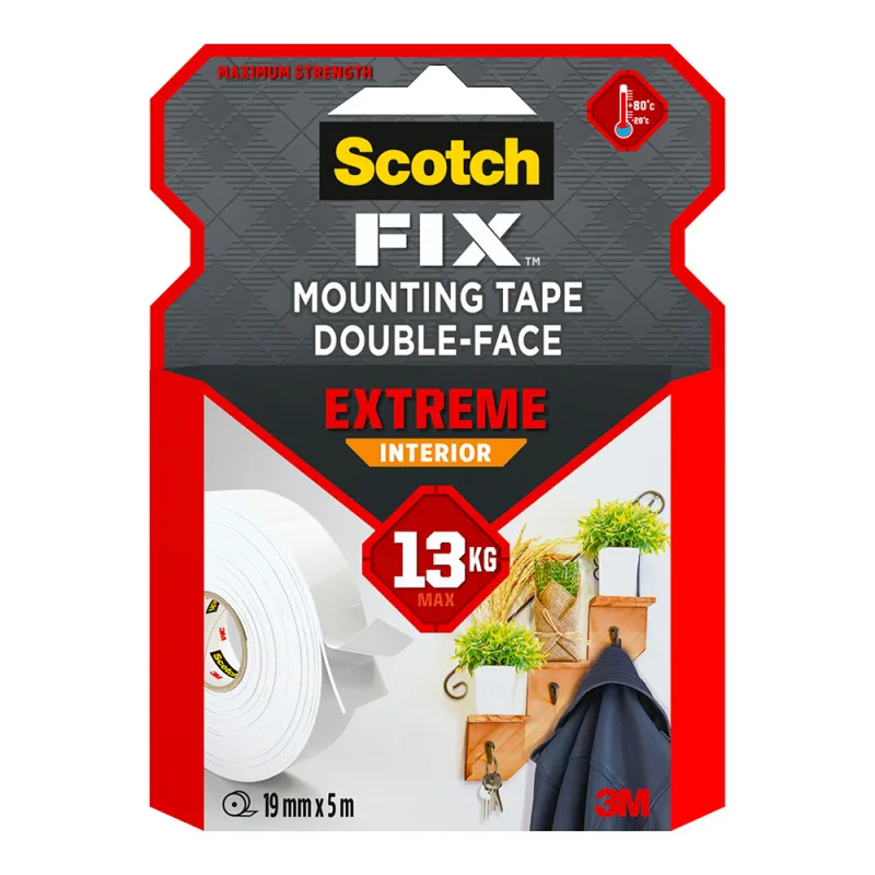 Scotch-Fix Cinta de montaje para interiores Extreme PGS05-1950-P, 19mmx5m, 1 rollo/pack (el embalaje puede variar)