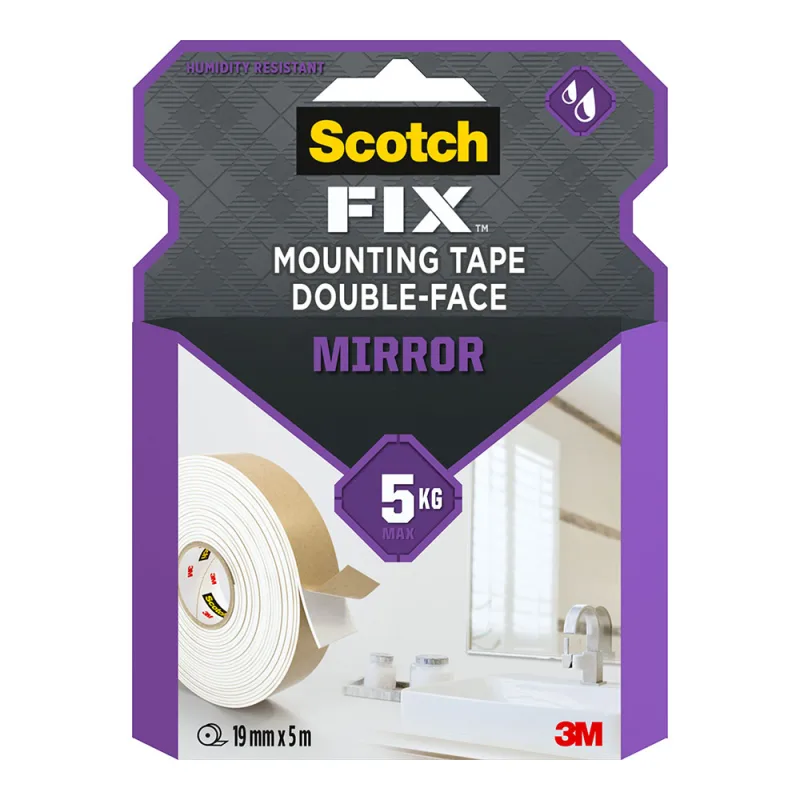 Scotch-Fix Cinta de montaje de espejos 4496W-1950-P, 19mmx5m, 1 rollo/pack (el embalaje puede variar)