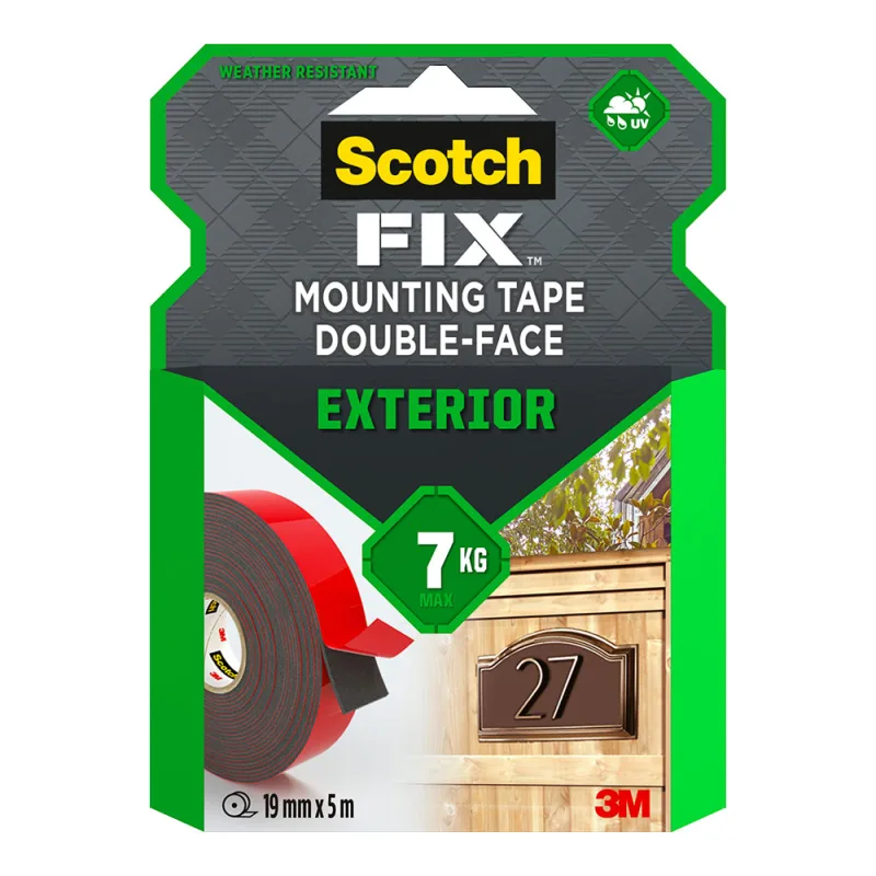 Scotch-Fix Cinta de montaje para exteriores 411-1950-P, 19 mm x 5m, 1 rollo/pack (el embalaje puede variar)