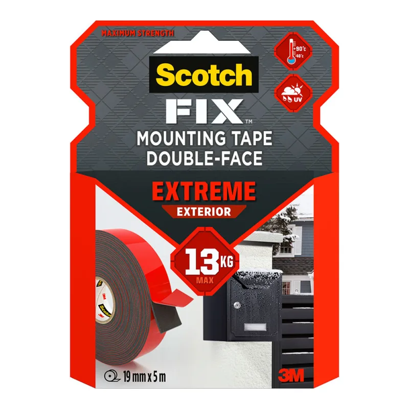 Scotch-Fix Cinta de montaje para exteriores Extreme PT1100-1950-P, 19mmx5m, 1 rollo/pack (el embalaje puede variar)