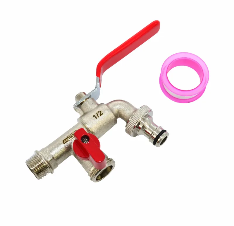Awtools kran ogrodowy mosiądz niklowany podwójny 1/2" gwint zewnętrzny 2x3/4"