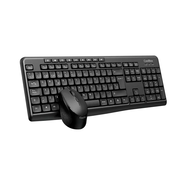 CoolBox COO-KTR-03W - Pack Teclado y Ratón Inalámbrico 2.4GHz con Diseño Ergonómico y Silencioso. Teclado Español con 105 Teclas y Bloque Numérico, Ratón 1600DPI Ajustable. Negro