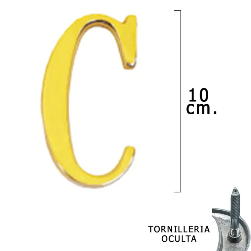Letra Latón ""C"" 10 cm. con Tornilleria Oculta (Blister 1 Pieza)