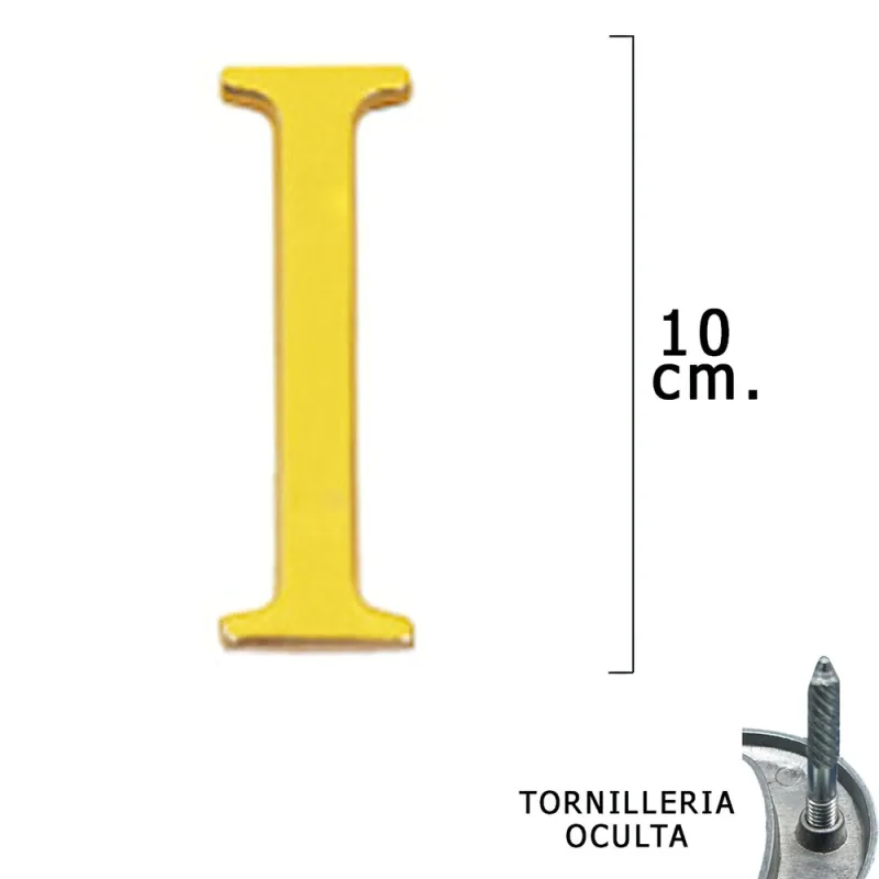 Letra Latón ""I"" 10 cm. con Tornilleria Oculta (Blister 1 Pieza)