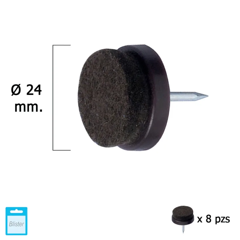 Deslizante Marron con Fieltro Ø24 (Blister 8 Unidades)