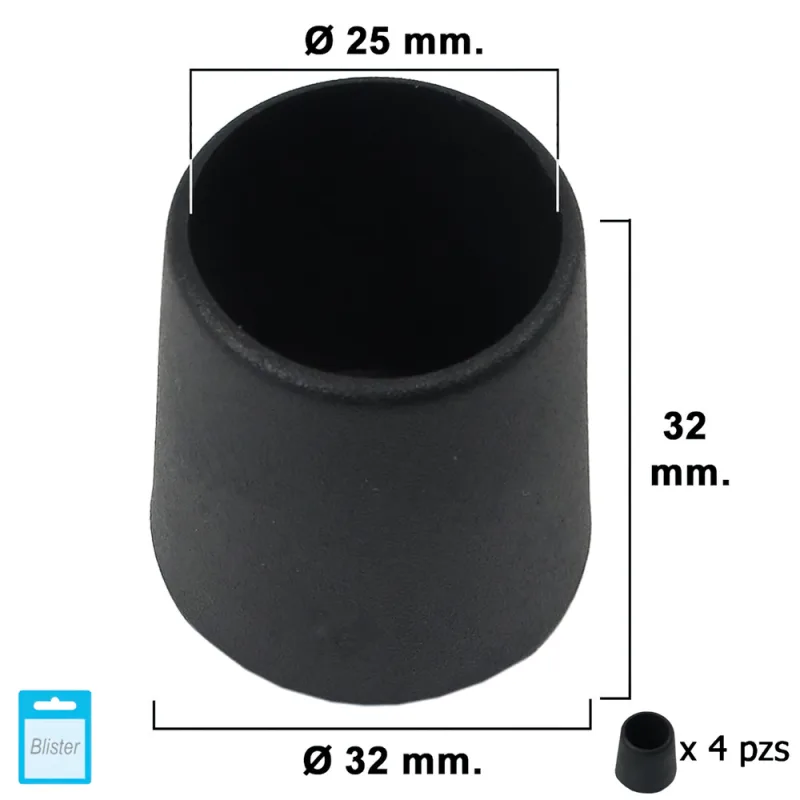 MAURER Black Conical End Piece 25mm. Blister Pack with 4 Pieces. Contera Cónica Negra, 0, Multicolor, único