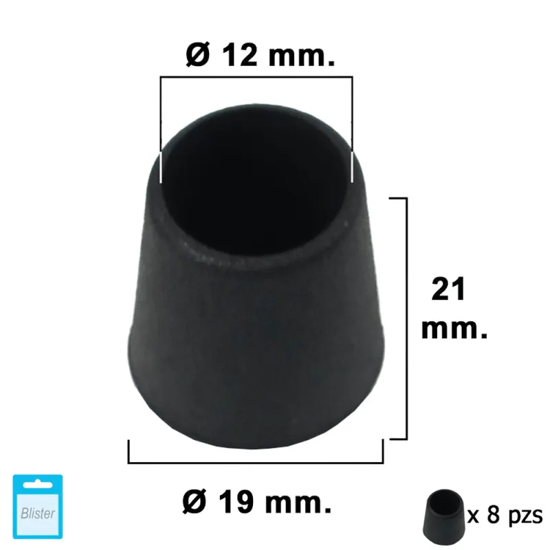 MAURER Black Conical End Piece 14mm. Blister Pack with 8 Pieces. Contera Cónica Negra, 0, Multicolor, único