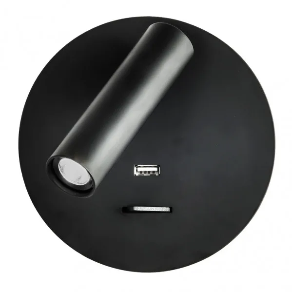 Aplique 3w 4000k giotto redondo negro puerto usb 150lm c/interruptor 14x14x12cm orientb