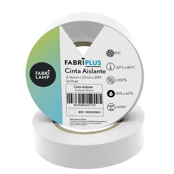 Rollo cinta aislante ancha pvc blanca 25mmx20m para electricista flexible y duradera