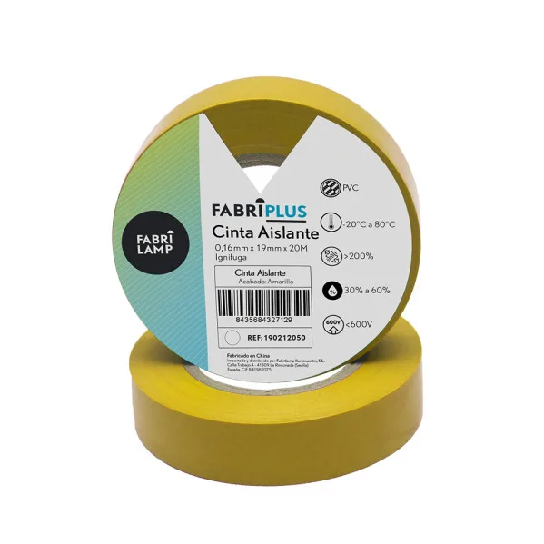 Rollo cinta aislante pvc amarilla 19mmx20m para electricista flexible y duradera
