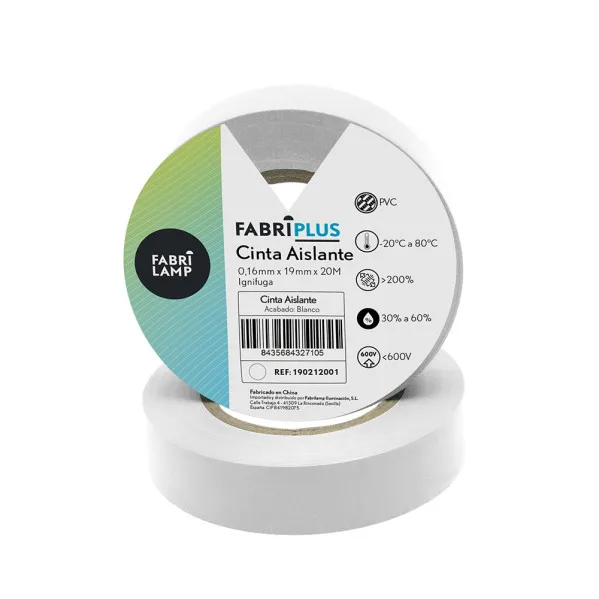 Rollo cinta aislante pvc blanca 19mmx20m para electricista flexible y duradera