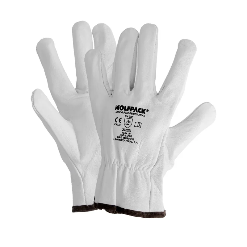 WOLFPACK LINEA PROFESIONAL Guantes De Trabajo De Piel Flor De Vacuno, Proteccion Laboral, Riesgos Mecanicos, Guantes De Seguridad De Cuero. Talla 11"