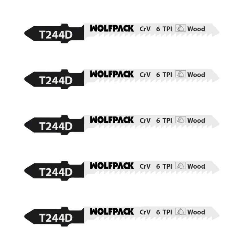 WOLFPACK LINEA PROFESIONAL Hojas Sierra Calar Para Madera Corte Grueso 5 Piezas. Hoja Cromo Vanadio 58. Vastago T Universal
