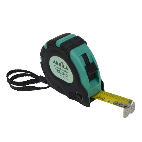 Cinta métrica autobloqueo 8 m x 25 mm Fabrilamp Trecho, flexómetro autobloqueante con enganche magnético, clip y cuerpo antideslizante, negro y verde