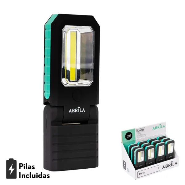 Linterna de trabajo rumbo led+cob 300lm articulabl 2,5x15,5x6cm imanes,gancho,pilas incluid