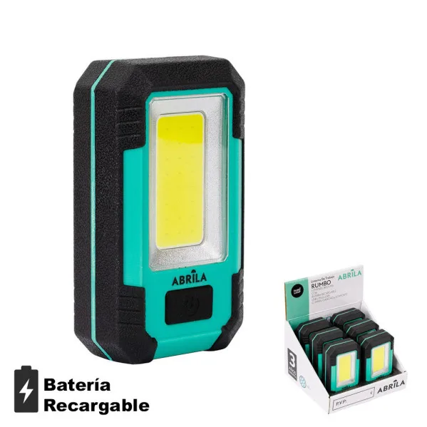 Linterna de trabajo rumbo led 3cob 800lm usb y micro usb 3,5x11x16cm iman,gancho y soporte