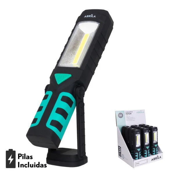 Linterna led de trabajo foton 3en1 encendido+2cob+emergencia 300lm base magnetica y gancho giratorio