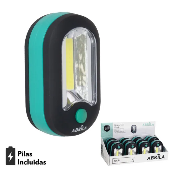 Linterna led cob flash c/gancho e iman negro/verde 200lm 9,5x6x3,5cm compact 3xaaa incluida