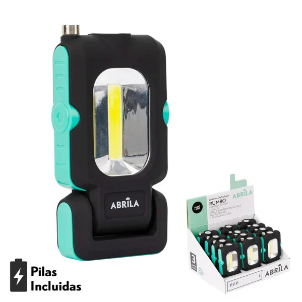 Linterna de trabajo rumbo led+cob+iman telescopico 200 lm 2x12x16cm base articulable e imantada, pilas incluidas