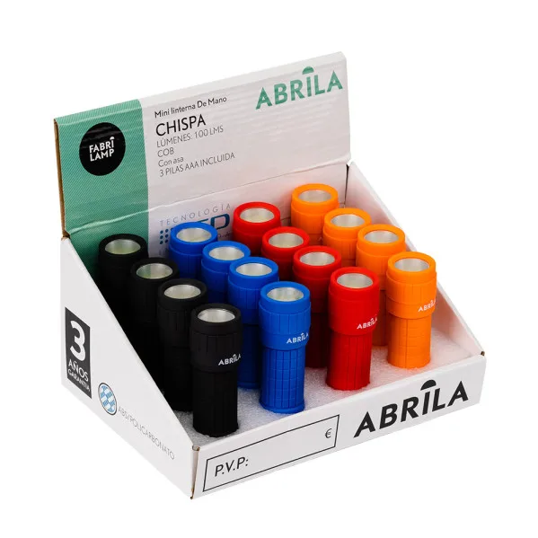 Mini linterna de mano chispa led cob 100lm multicolores 9,5x3x3cm 3xaaa incluidas ligera y c/asa