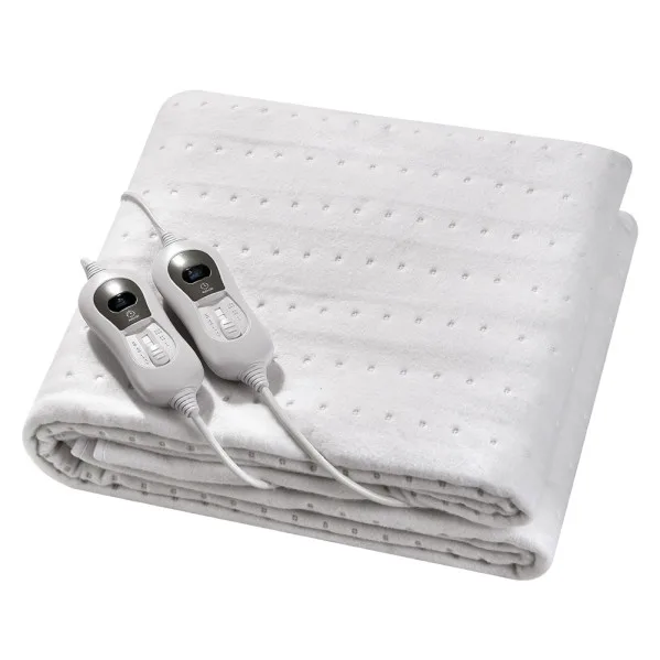Calientacamas eléctrico, Bienestar, Duo 160x140 cm con 60/120W, 3 niveles de temperatura, 2 controles independientes, autoapagado, tejido lavable, color blanco