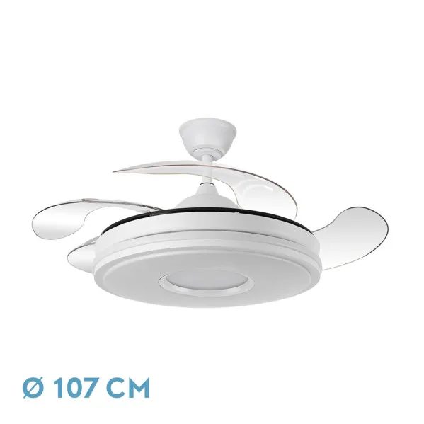 FABRILAMP - VENTILADOR DE TECHO LUZ LED DC DANI BLANCO ASPAS DESPLEGABLES 108D 6 VELOCIDADES REMOTO+TEMPORIZA+MEMORIA