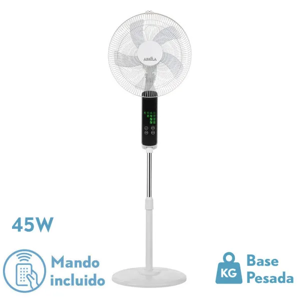 Abrila - Ventilador de Pie RODIUM | Táctil con Pantalla Digital | Color Negro con cinco Aspas | con 3 Velocidades | 2 Posiciones | con Temporizador Programable | Mando a Distancia Incluido