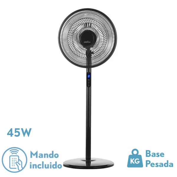 Ventilador de pie icono negro 3vel 45w 119x44x40 cm oscilante 5asp.c/ remoto,temporizador