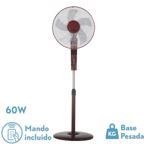 Abrila RAYO ventilador de pie para interior doméstico, 60W, 5 aspas, 3 velocidades, oscilante, rotatorio, mando a distancia, temporizador, burdeos/negro