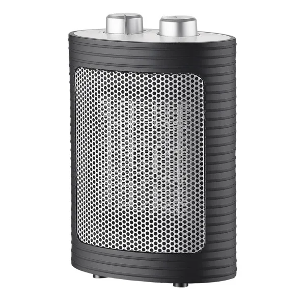 Termoventilador ceramico 1500w negro/plata 3funciones 2potencias termost.reg.antivuelco 22x15x9 cm