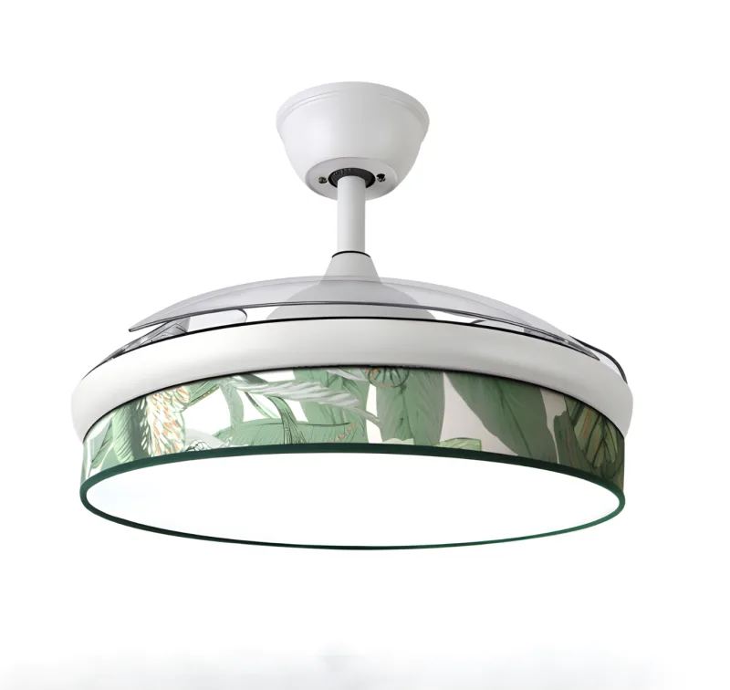 Ventilador de techo DC, Moda, 108D con 3 aspas blanco/hoja verde, 72W, luz LED 7200 lm 3000K 4000K 6000K, mando a distancia, memoria y temporizador, color blanco/verde