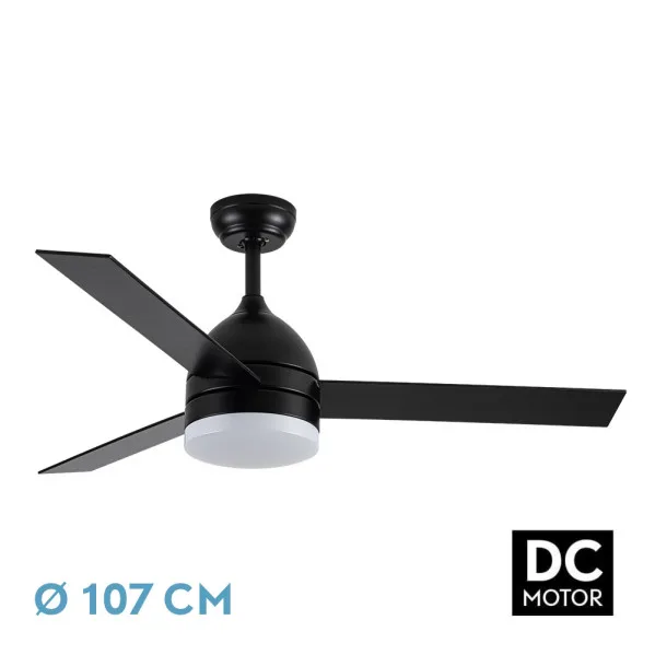 Ventilador de techo Abrila Legio negro, ventilación e iluminación interior, aspas reversibles negro y roble, 3 temperaturas de luz, temporizador y mando a distancia