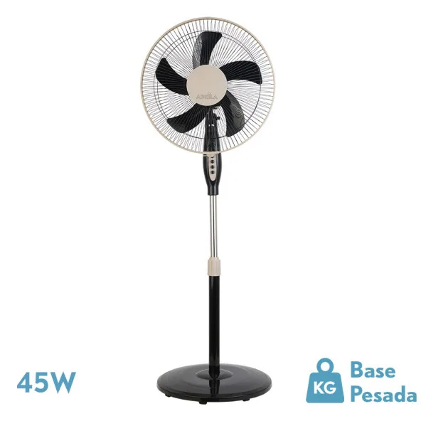 Ventilador de pie belmonte negro/beis 3 vel.45w 5aspas orientable, fijo y rotatorio regx43x40 cm