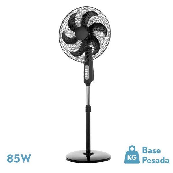 Ventilador de pie granizo negro 3 vel.85w 6aspas orientable regx50x43 cm