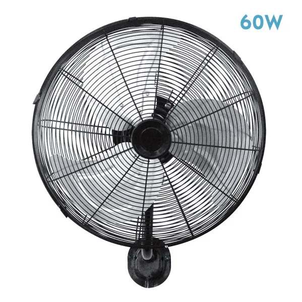 Abrila ARRECIFE 213161020 ventilador de pared para interior industrial, 60W, 3 velocidades, orientable y oscilante, motor AC, 40 cm, negro y plata