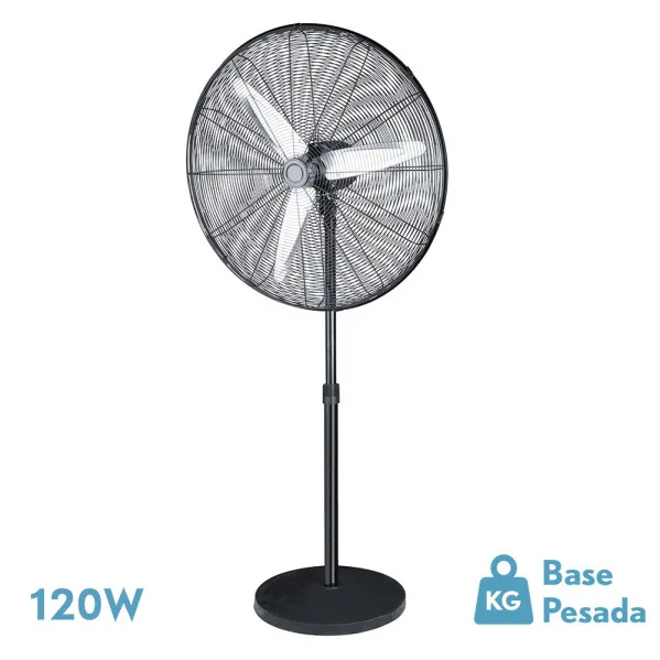 Abrila ALARCON ventilador de pie para interior industrial, 120W, 3 velocidades, orientable y oscilante, 55 cm, aspas de aluminio, altura regulable, negro/plata