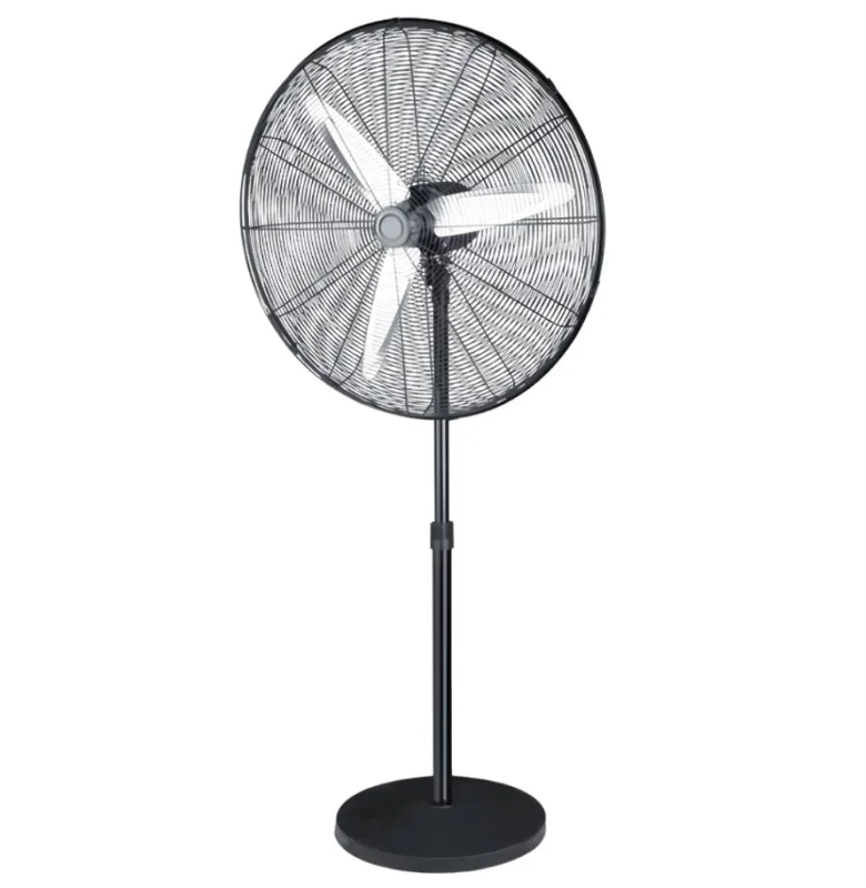 Ventilador de pie, Alarcón, 80D con 200W, 3 velocidades, 3 aspas de aluminio plata, cabezal orientable y función oscilante para gran caudal de aire, color negro/plata