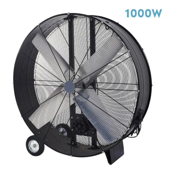 Abrila MAXIMUM ventilador industrial para interior, modelo 213371109, 1000W, 112 cm, 4 aspas de aluminio, 2 velocidades, con ruedas y asa, color negro
