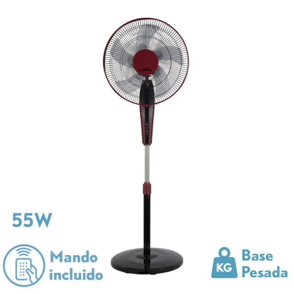 Ventilador de pie borlon negro/burdeos 3 vel.55w 5x2 aspas orientable+ remoto+ temporizador regx43x40 cm