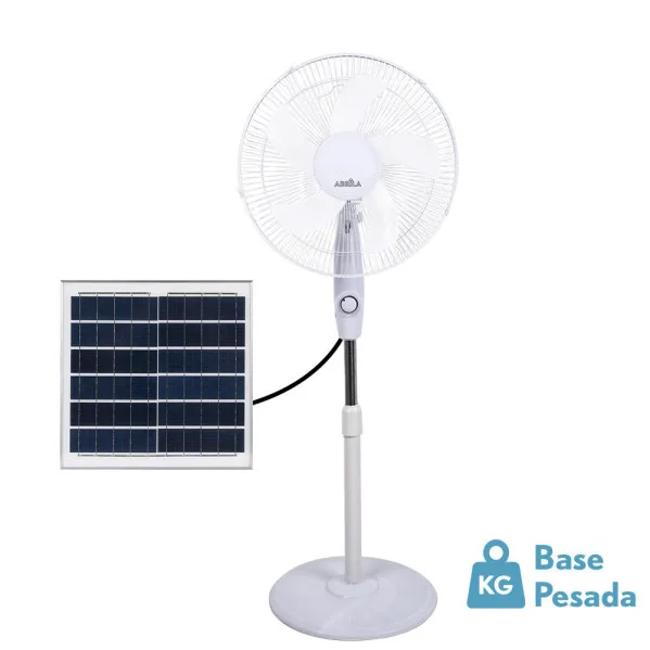 Abrila - Ventilador De Pie Solar Frontera Blanco 20w 3 velocidades 5 aspas Fijo Y Rotatorio Bateria Litio Recargable solar x43x38cm
