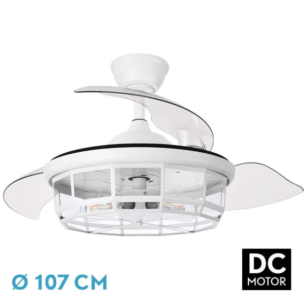ABRILA- Ventilador DC Tornado Blanco| 5x E27 | 3 Aspas Desplegables | 6 Velocidades | Control Remoto | Temporizador | Diseño Moderno