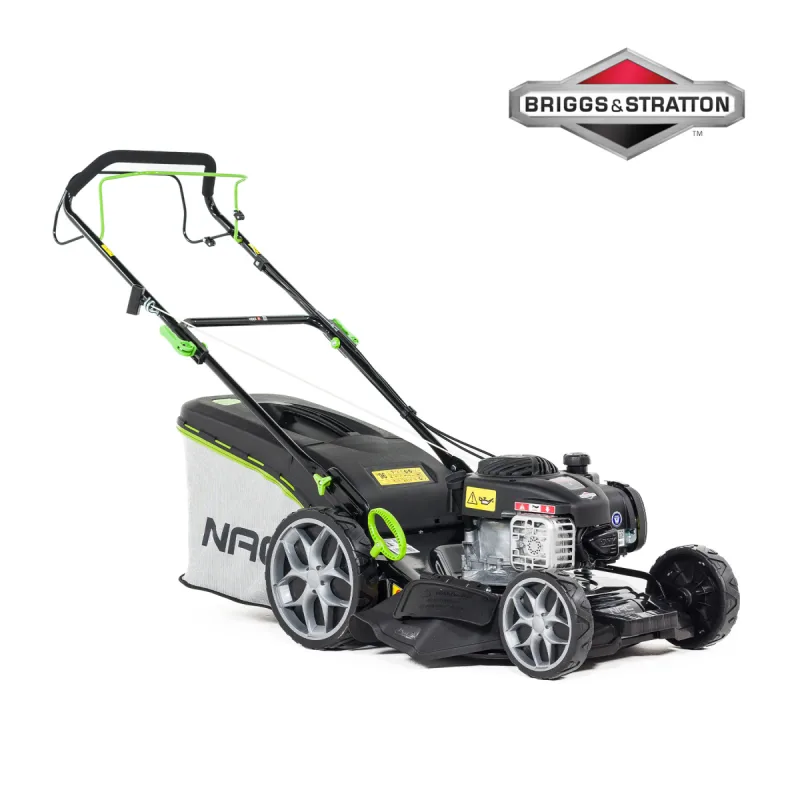 NAC Cortacésped a Gasolina con Tracción LS46-450E-HSS-JR, motor Briggs & Stratton 125cc, arranque fácil, ancho de corte 46 cm, ideal para jardines pequeños y medianos.