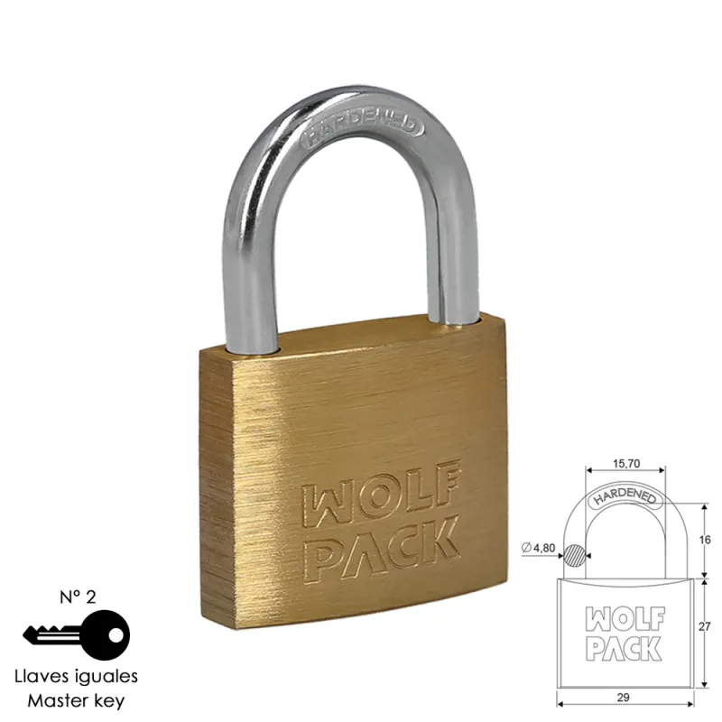 WOLFPACK LINEA PROFESIONAL - Candado Laton Arco Normal Llaves Iguales 30 mm. Nº2